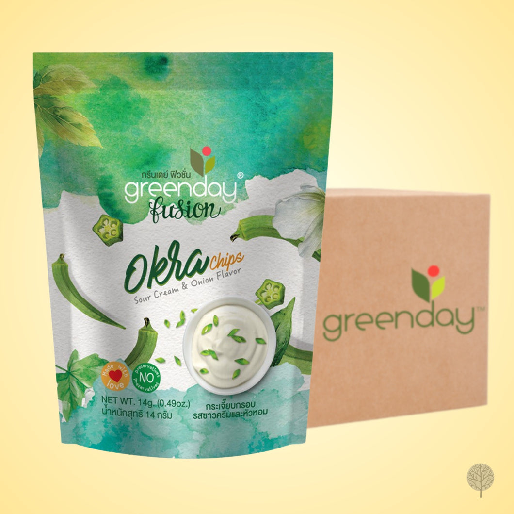 Greenday Veg Chips - Okra - Sour Cream & Onion Flavour - 14g x 36 pkts Carton