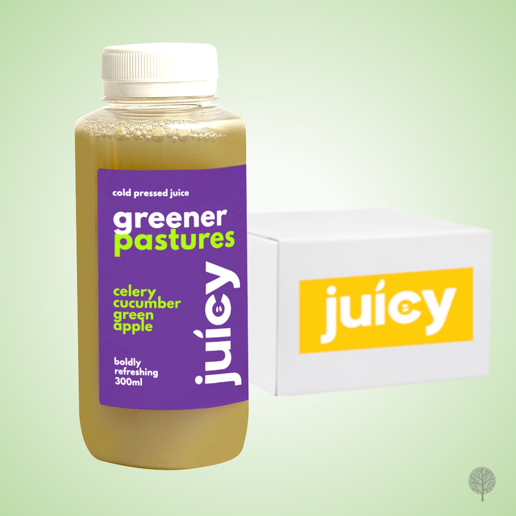 Juicy Cold Pressed Juice - Greener Pastures (Green Apple / Celery / Cucumber) - 300ml x 12 btls Carton *CHILLED*