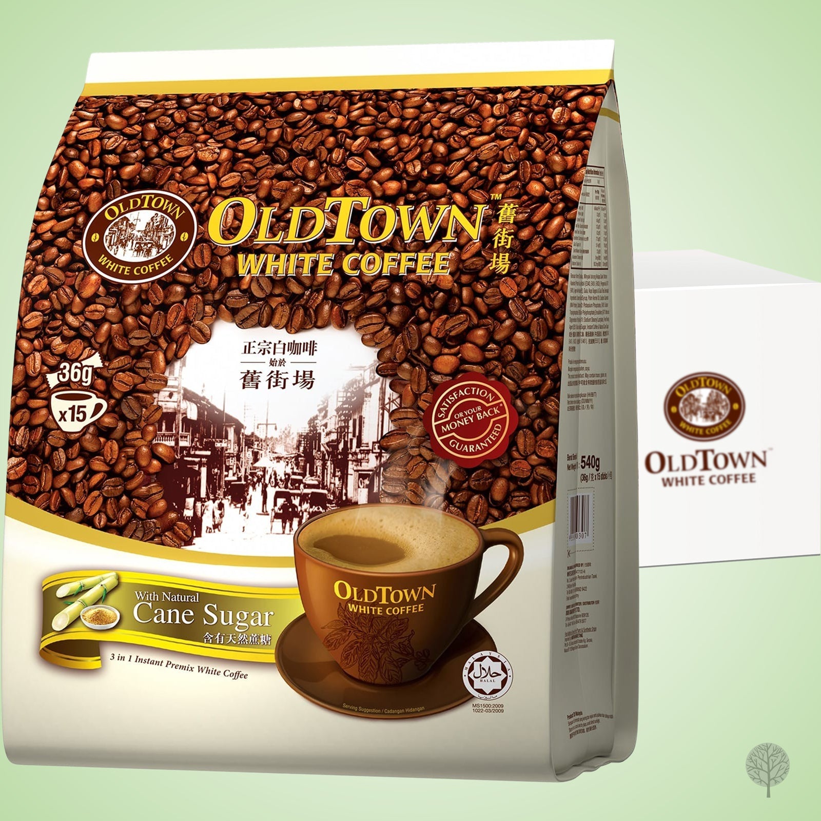 Oldtown White Coffee 3-In-1 Natural Cane Sugar - 36g X 15 X 20 pkt