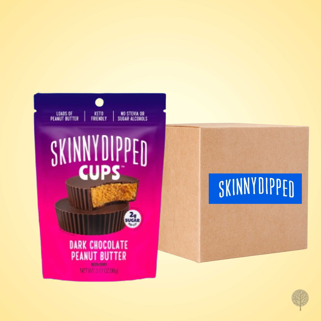 SKINNY DIPPED - CHOCOLATES - CUPS - DARK CHOCOLATE PEANUT BUTTER / DARK CHOCOLATE  ALMONDS - 34G X 10 BOX