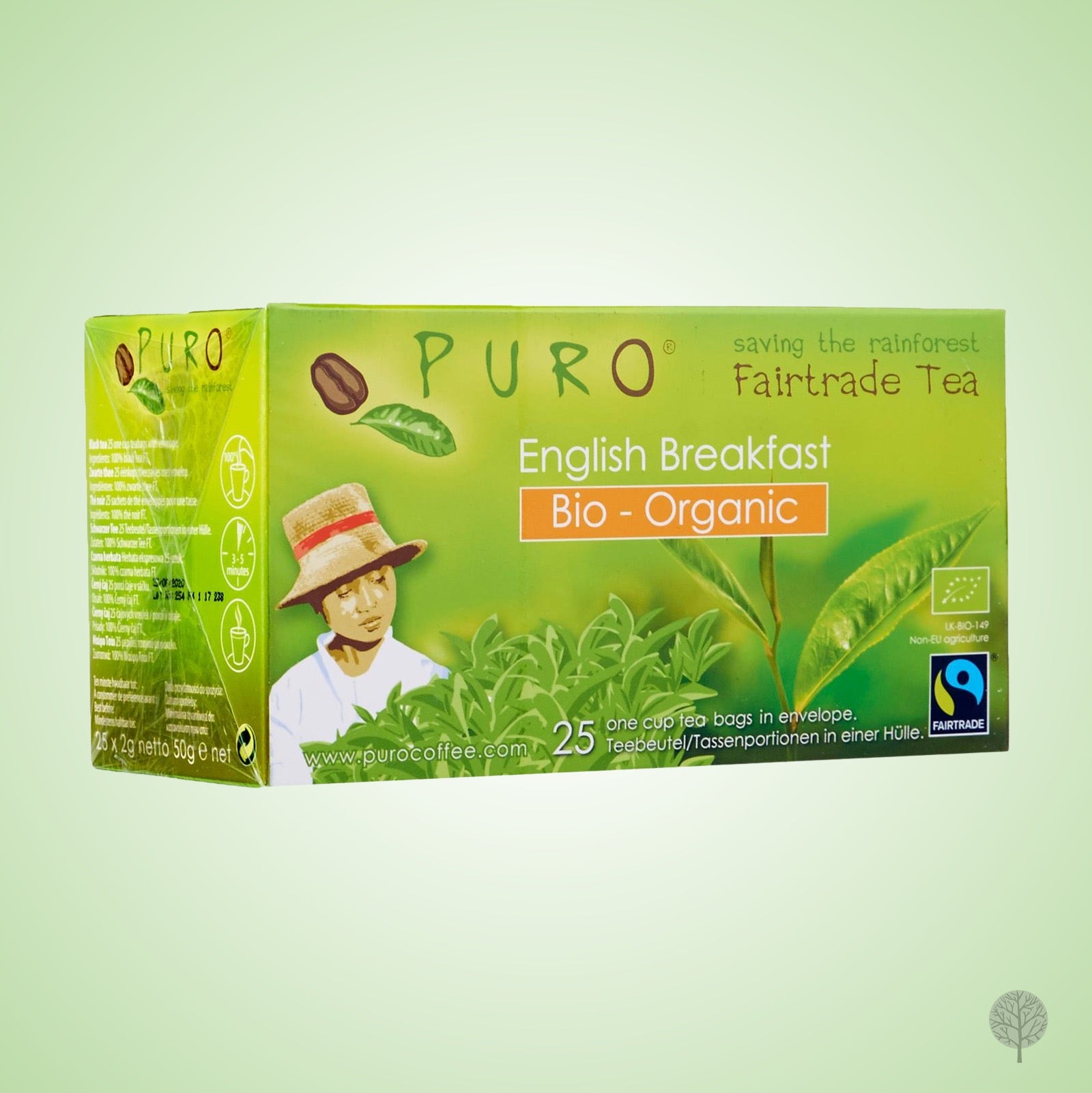 Puregro Tea Puro Fairtrade Tea - Bio Organic English Breakfast - 25 Teabags x 6 bo ...
